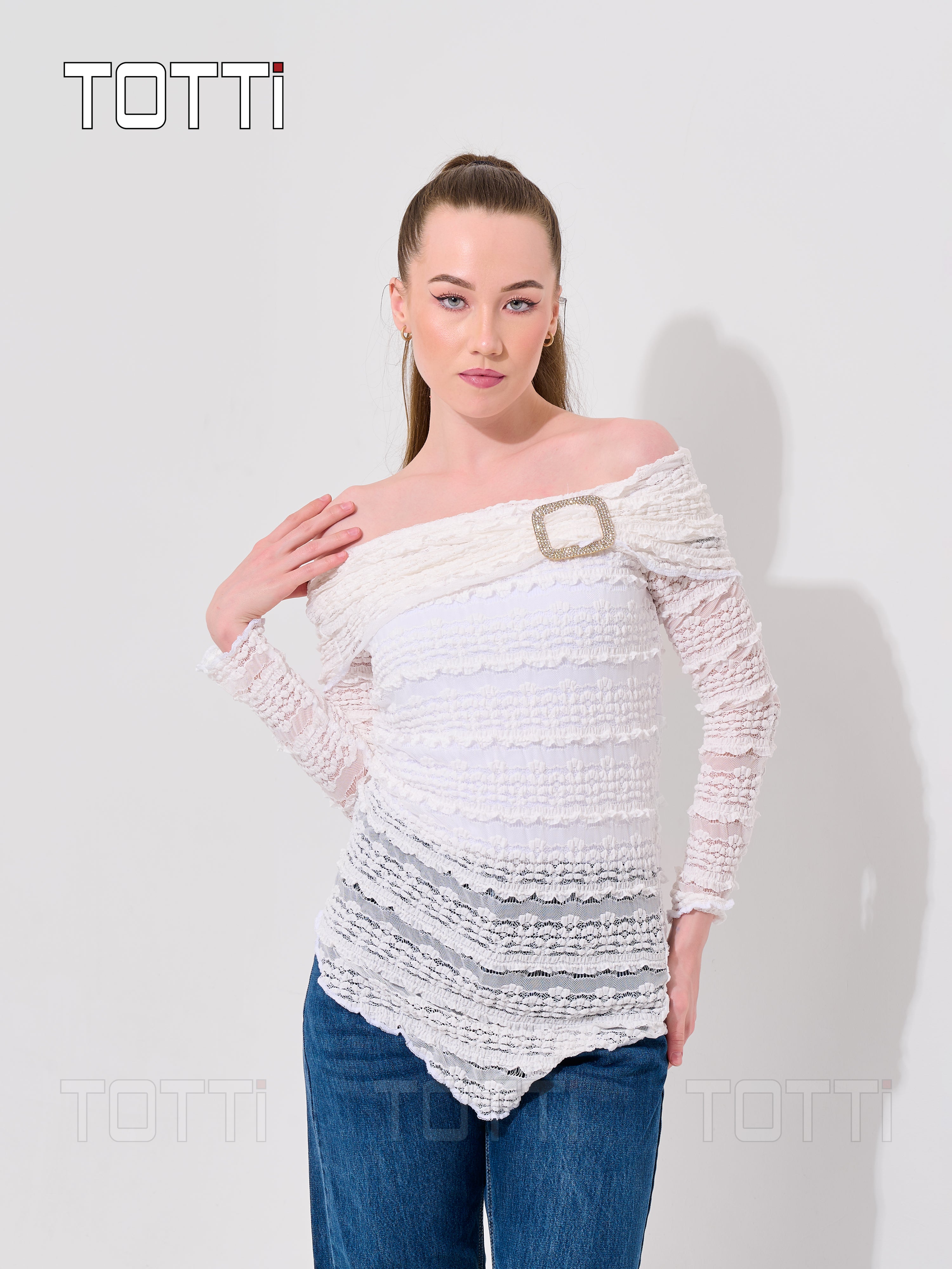 Sheer Sleeve Lace Draped Top