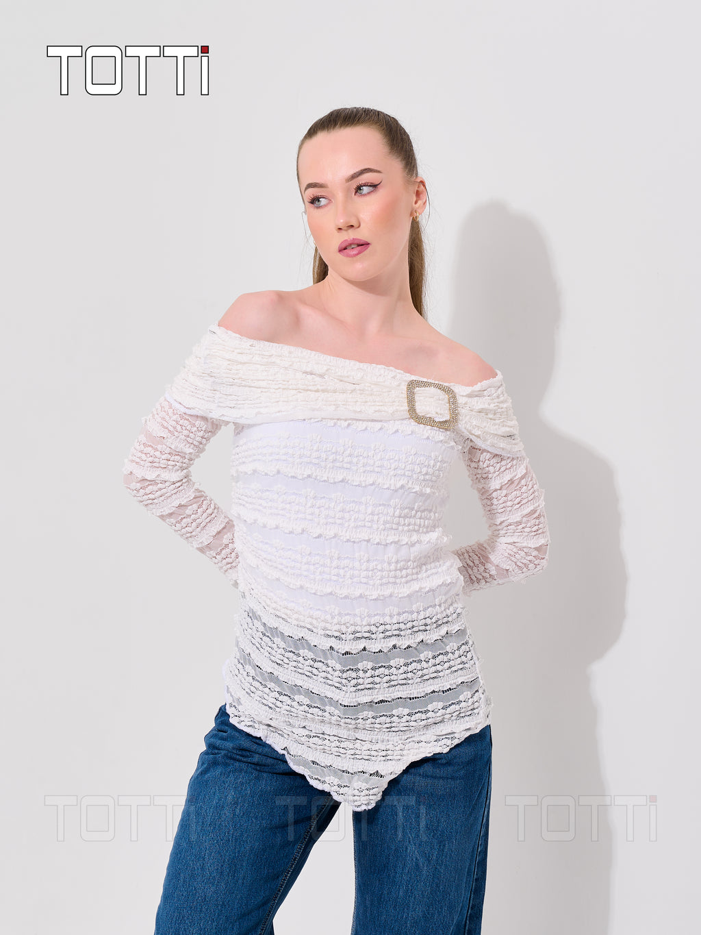 Sheer Sleeve Lace Draped Top