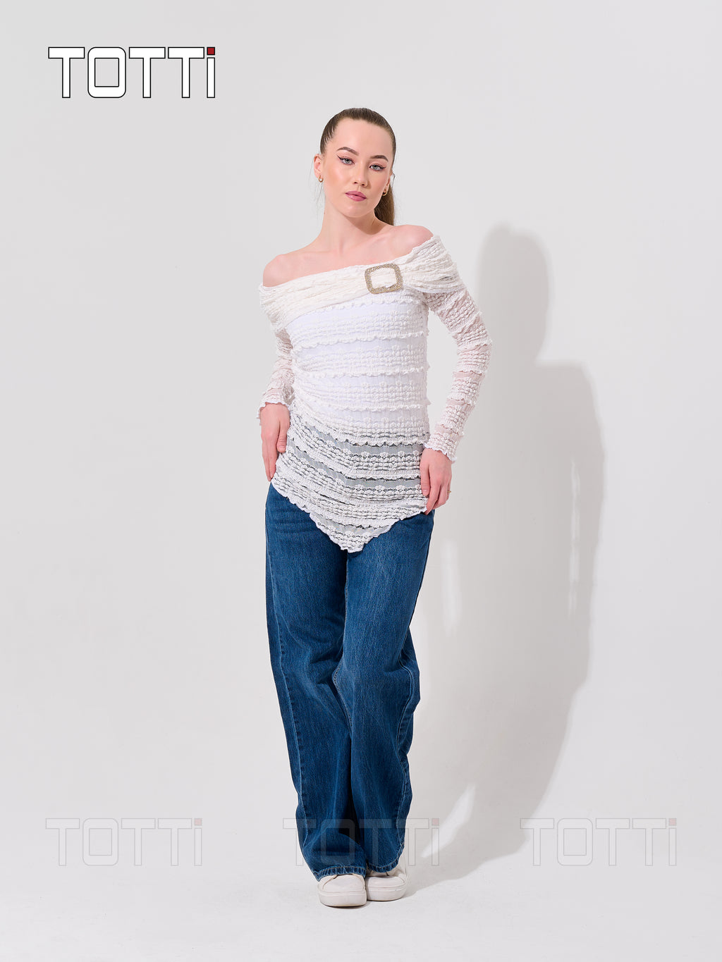 Sheer Sleeve Lace Draped Top