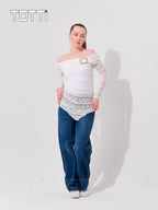 Sheer Sleeve Lace Draped Top