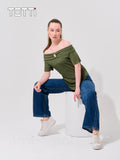 ASYMMETRICAL RIBBED OFF-THE-SHOULDER TOP