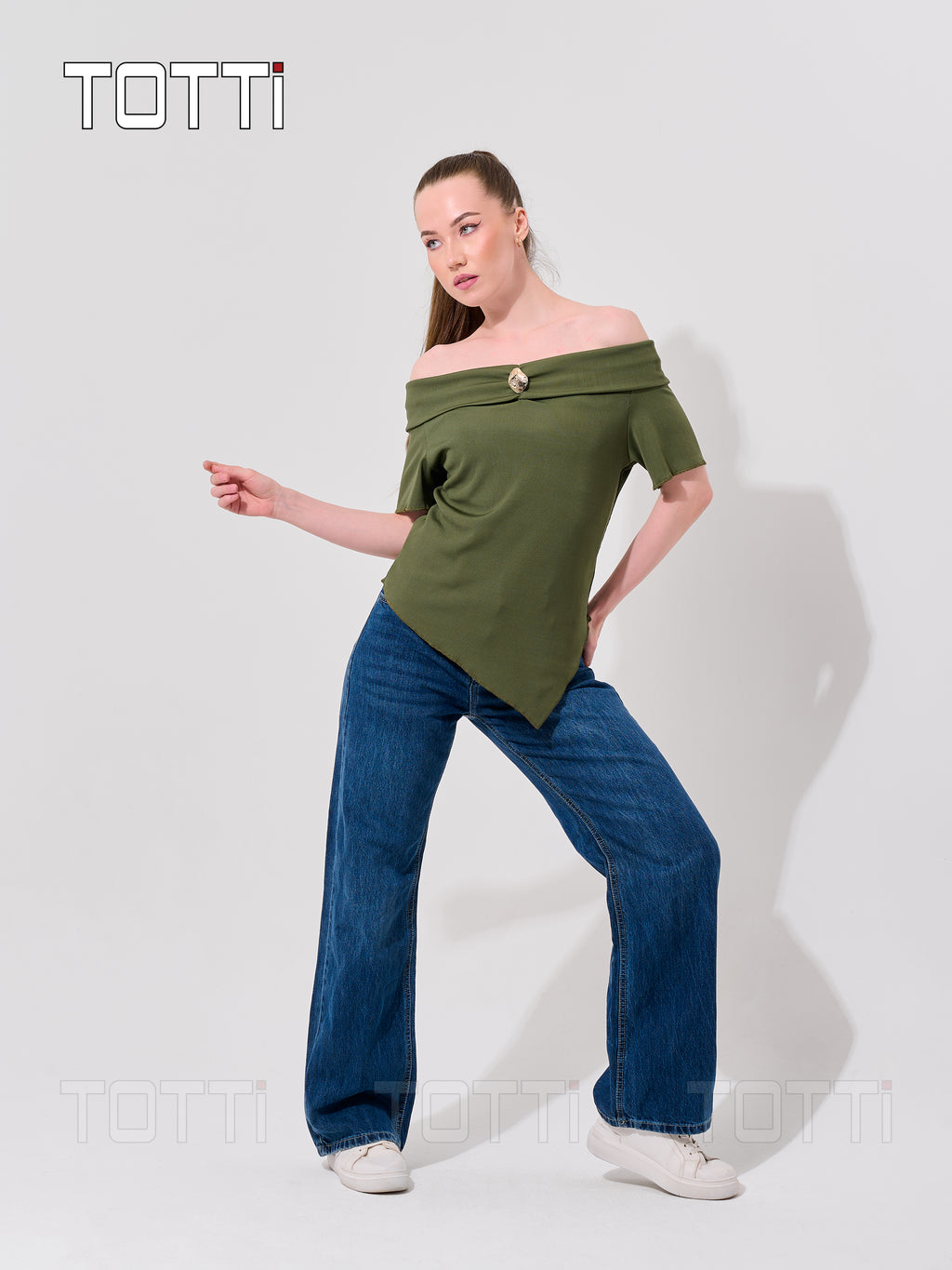 ASYMMETRICAL RIBBED OFF-THE-SHOULDER TOP