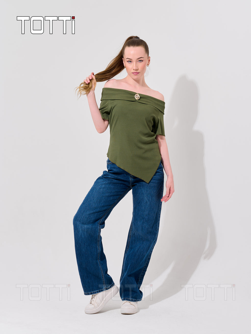 ASYMMETRICAL RIBBED OFF-THE-SHOULDER TOP