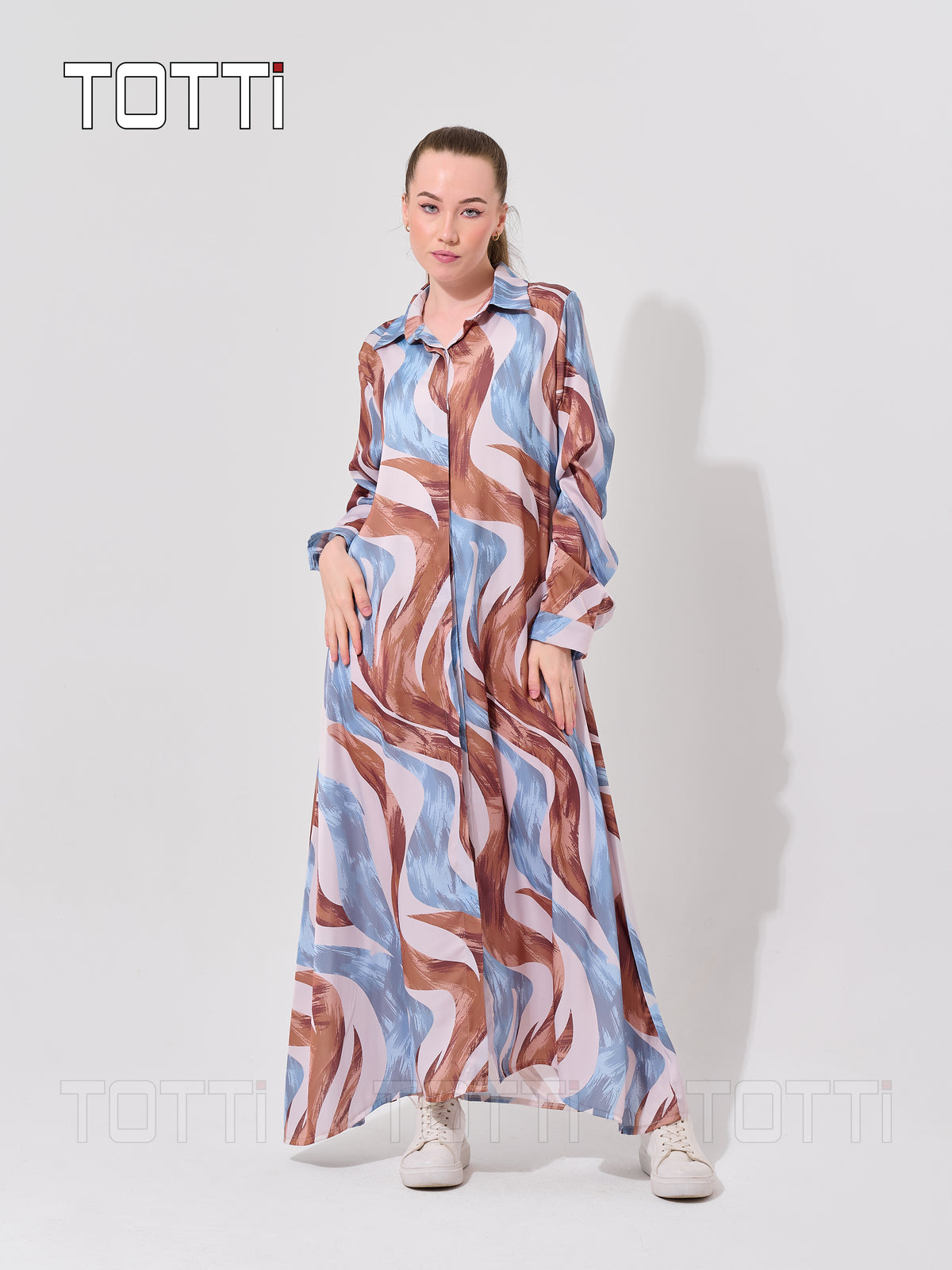 ABSTRACT WAVE MAXI SHIRT DRESS