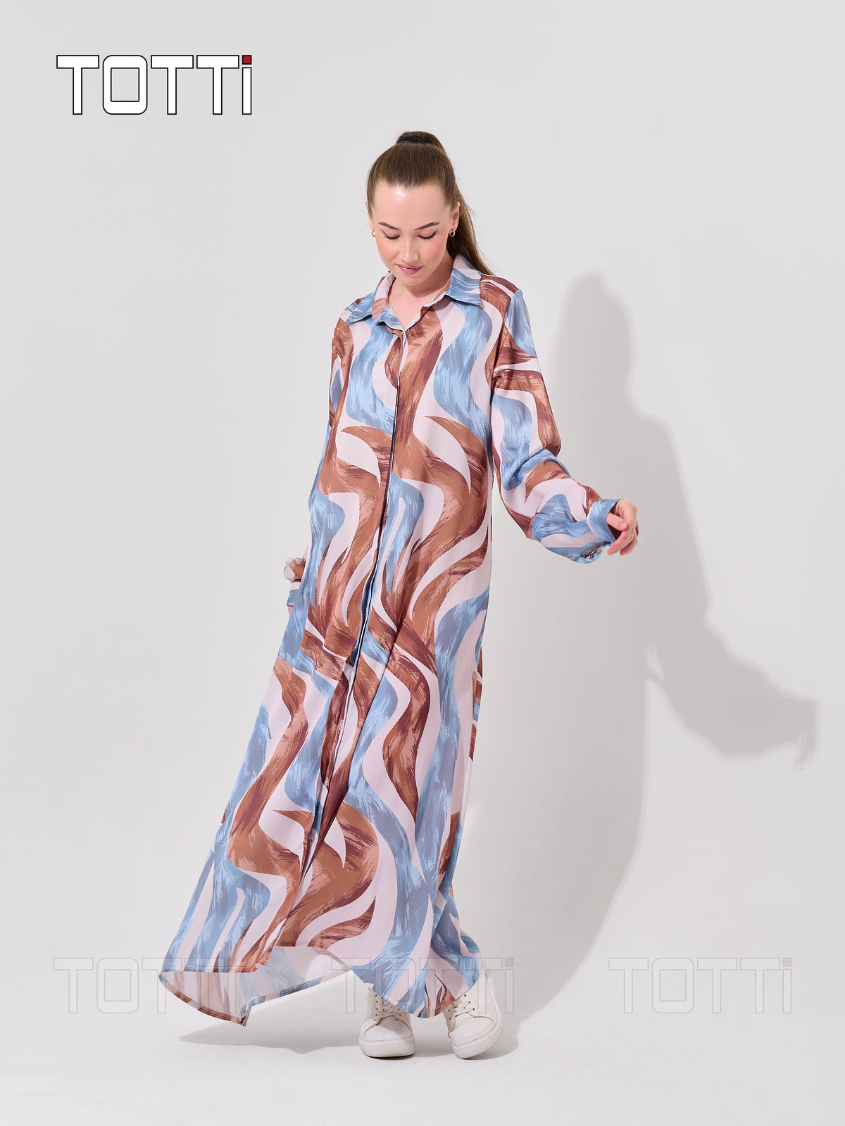 ABSTRACT WAVE MAXI SHIRT DRESS
