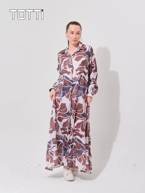 Watercolor Leaf Button-Down Maxi