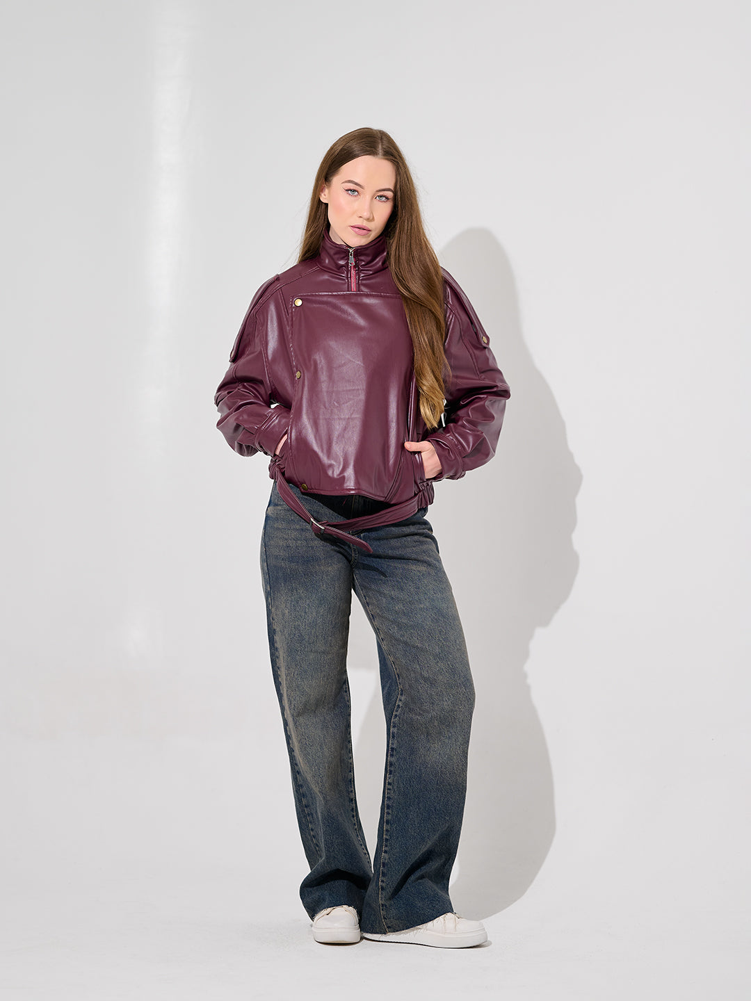 Burgundy Leather Bomber Jacket