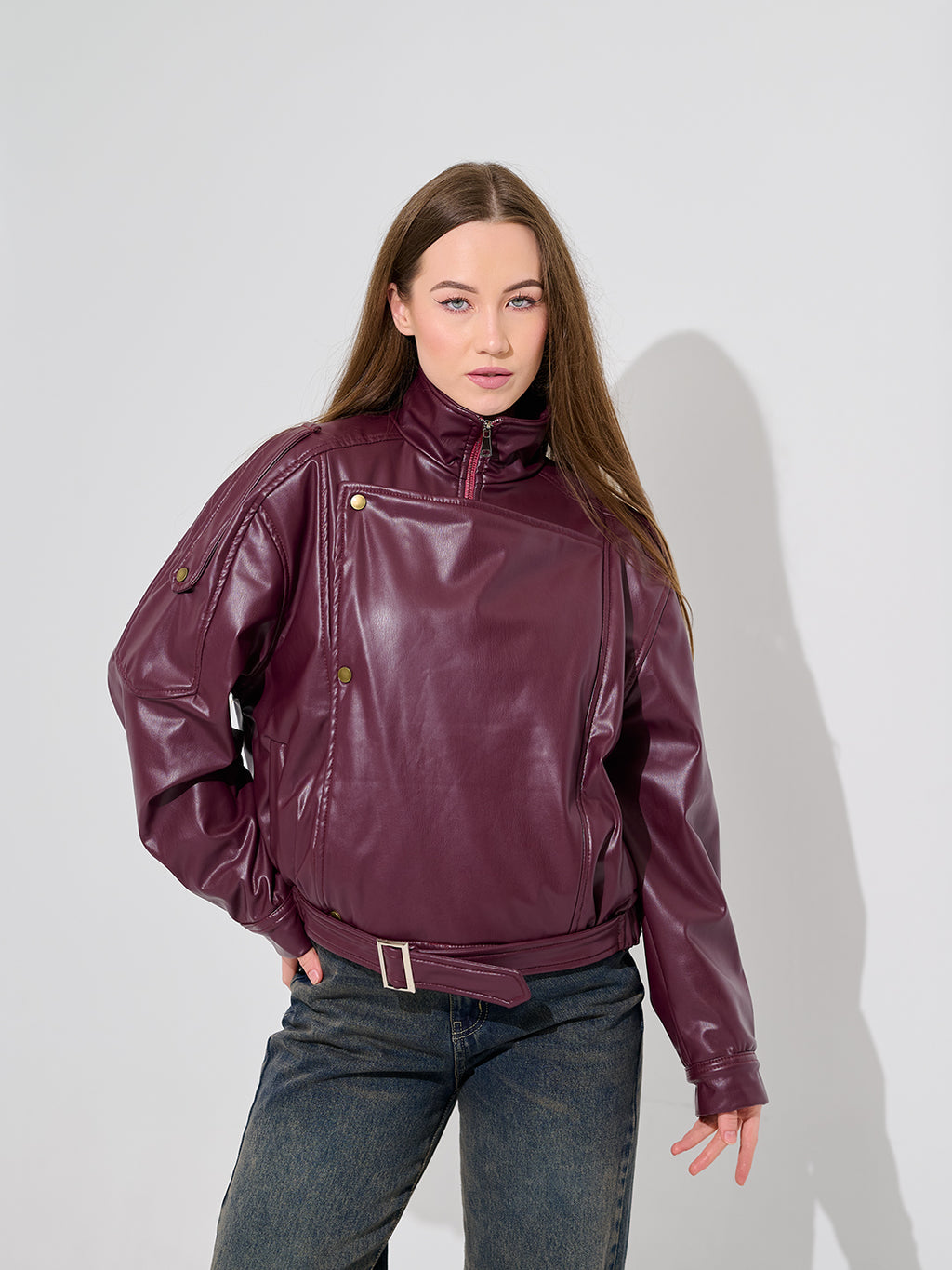 Burgundy Leather Bomber Jacket