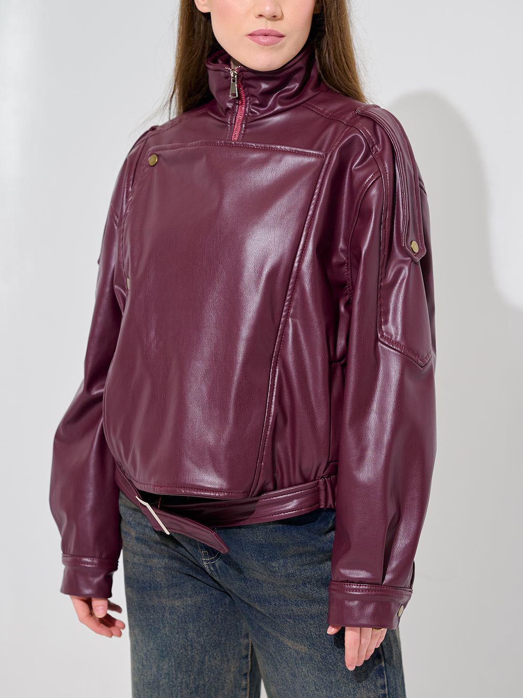 Burgundy Leather Bomber Jacket