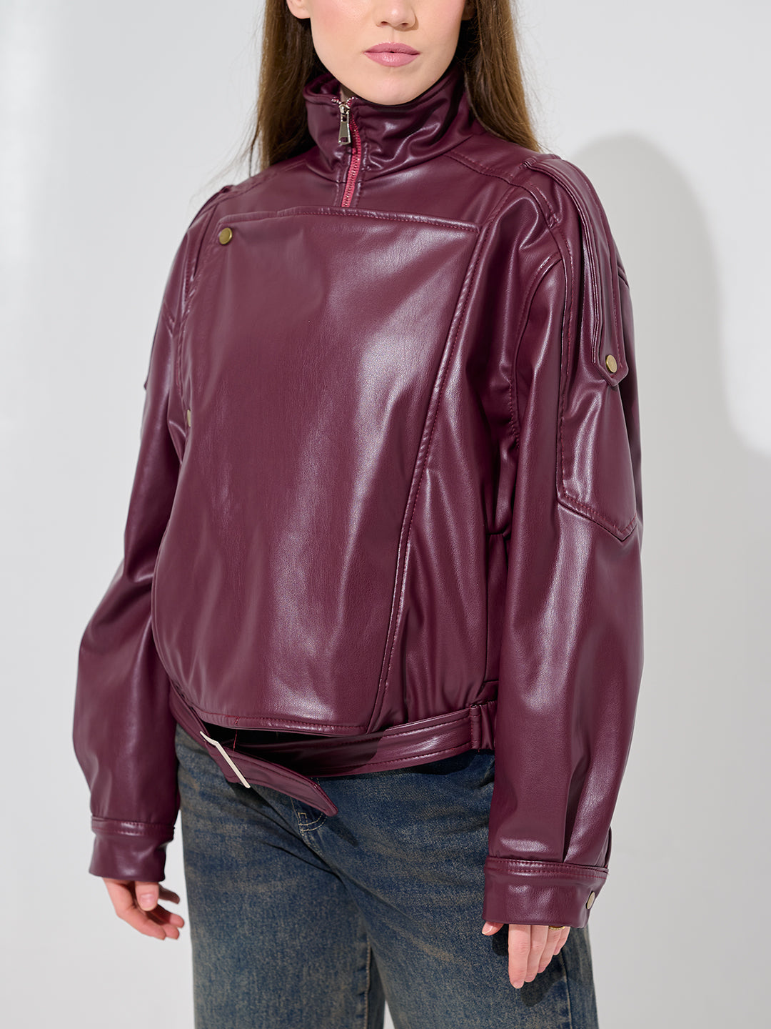 Burgundy Leather Bomber Jacket