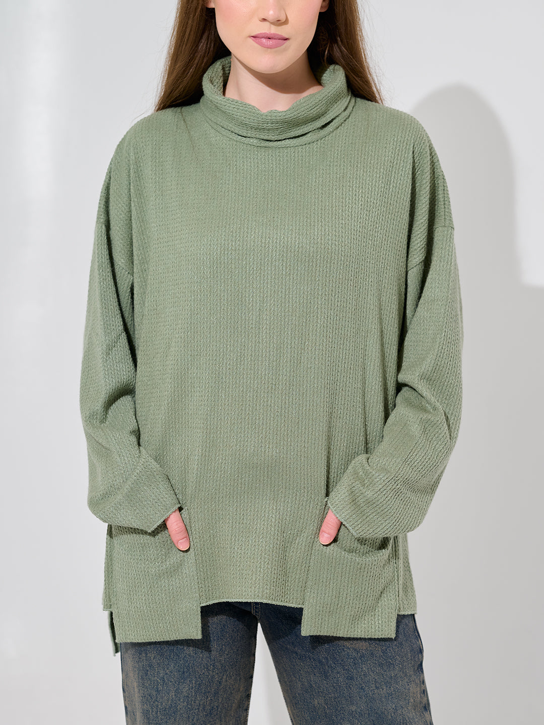 Olive Green Textured Knit Pullover