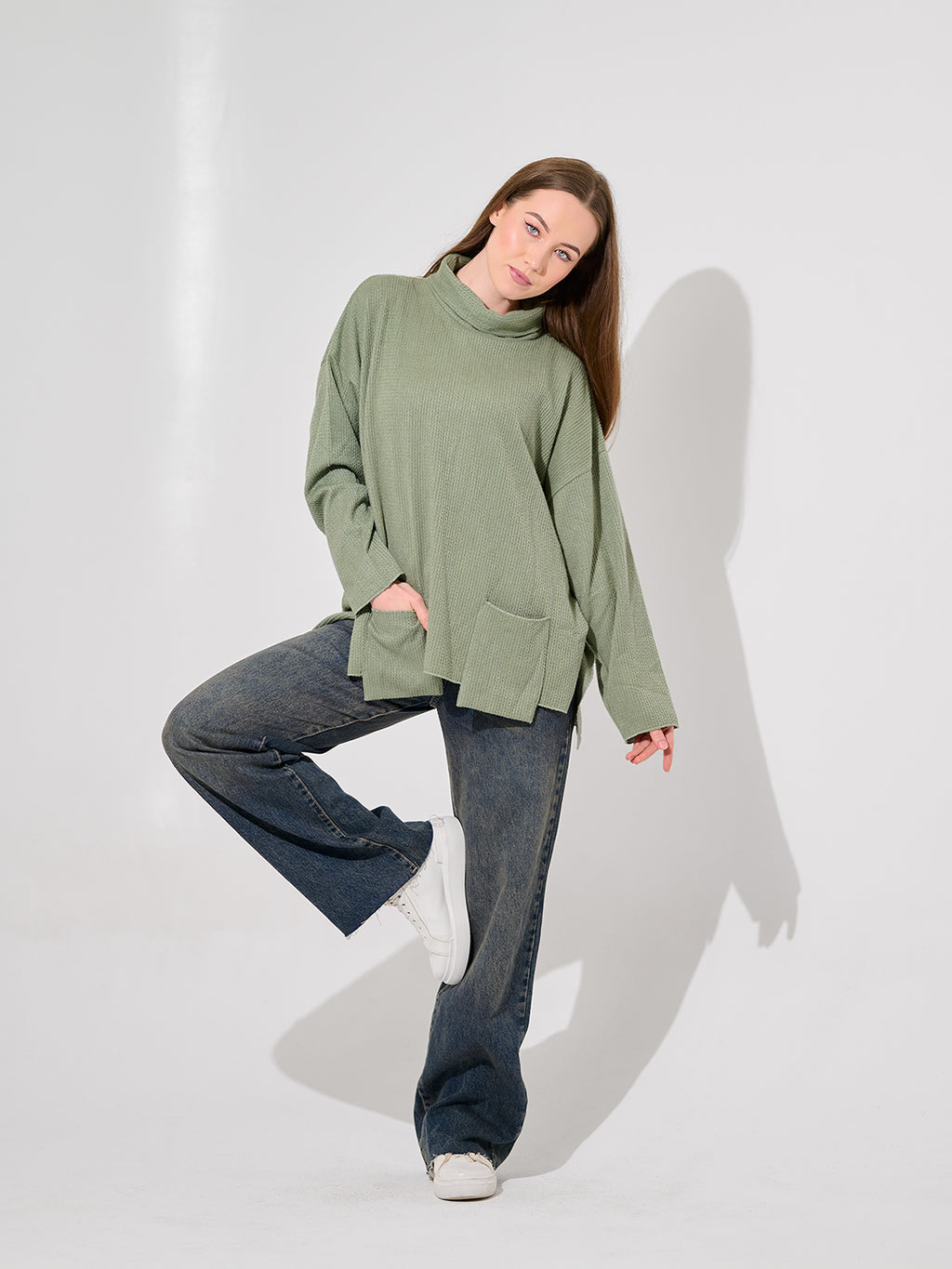 Olive Green Textured Knit Pullover