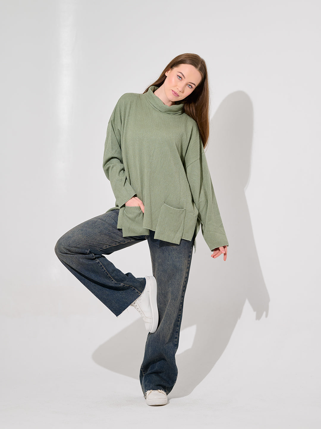 Olive Green Textured Knit Pullover