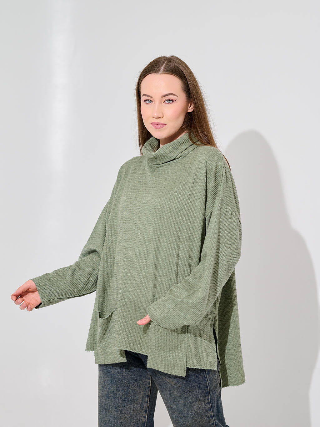 Olive Green Textured Knit Pullover