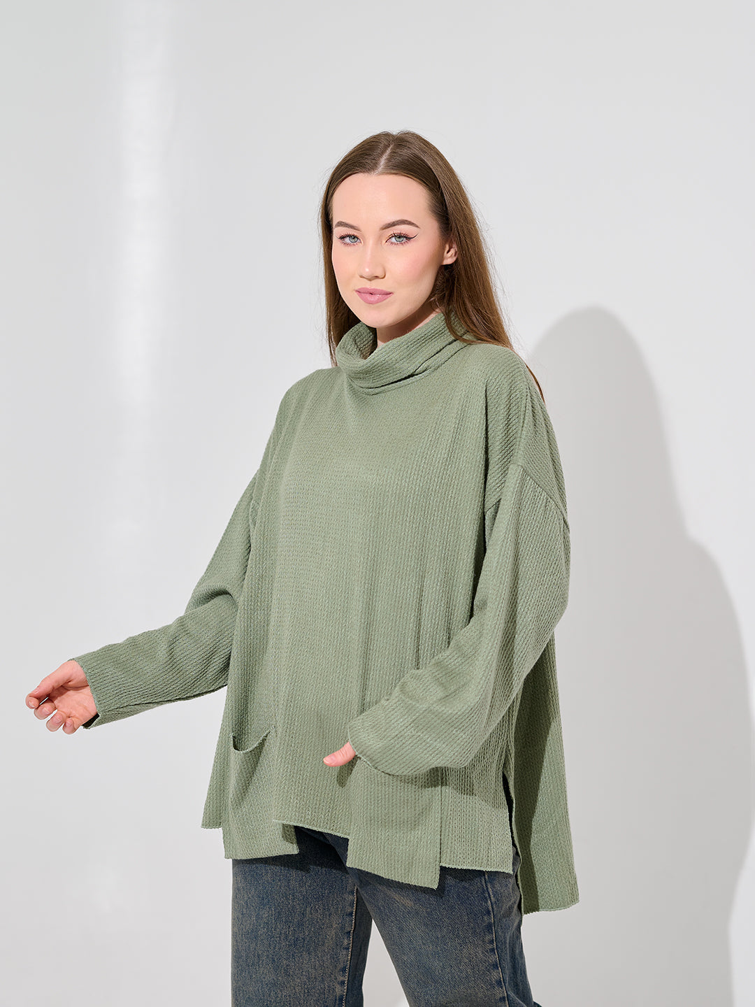Olive Green Textured Knit Pullover