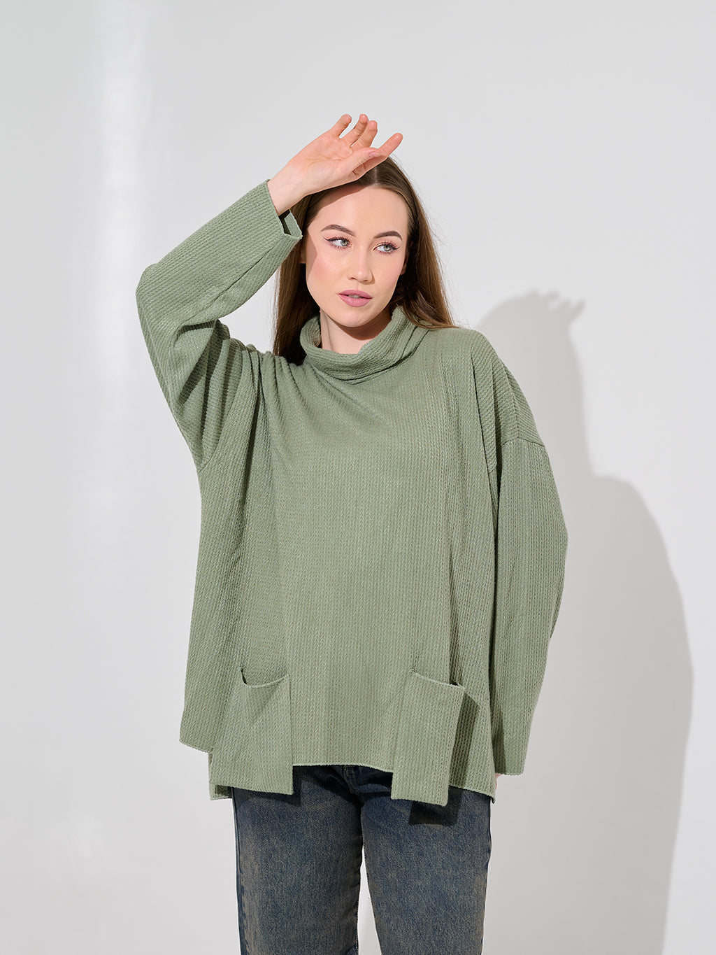 Olive Green Textured Knit Pullover