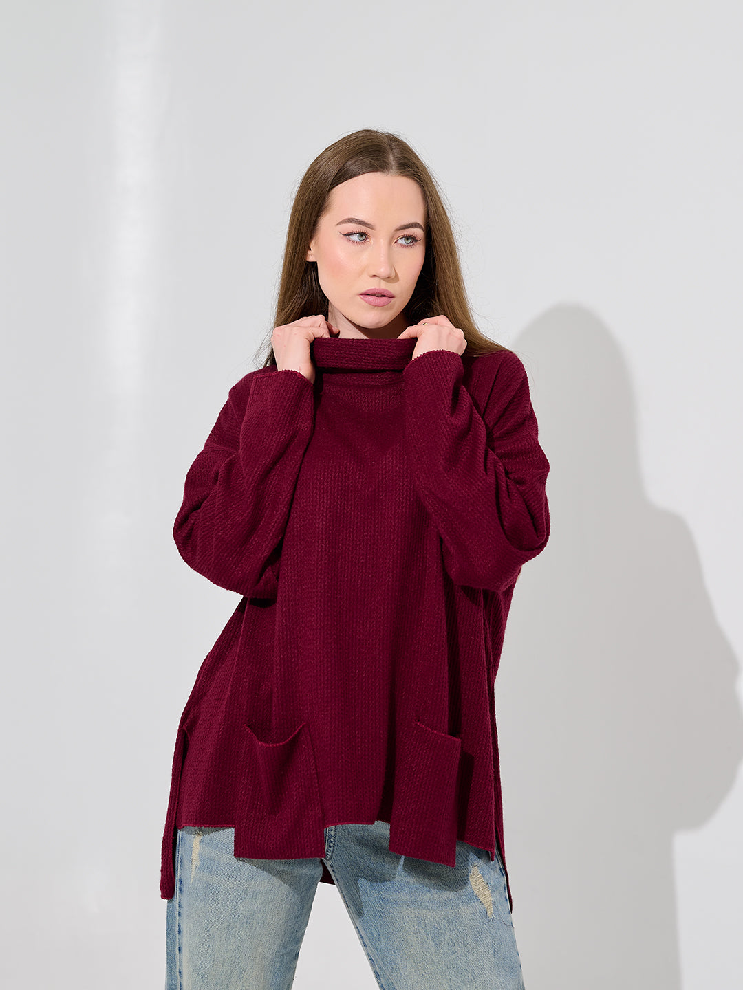 Burgundy Oversized Turtleneck