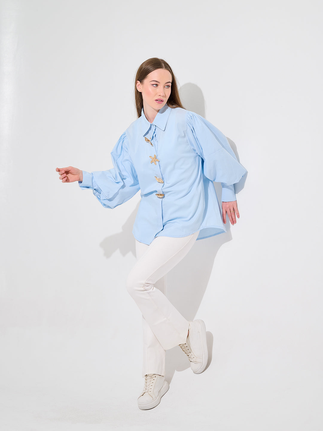 Blue Shell Puff Blouse