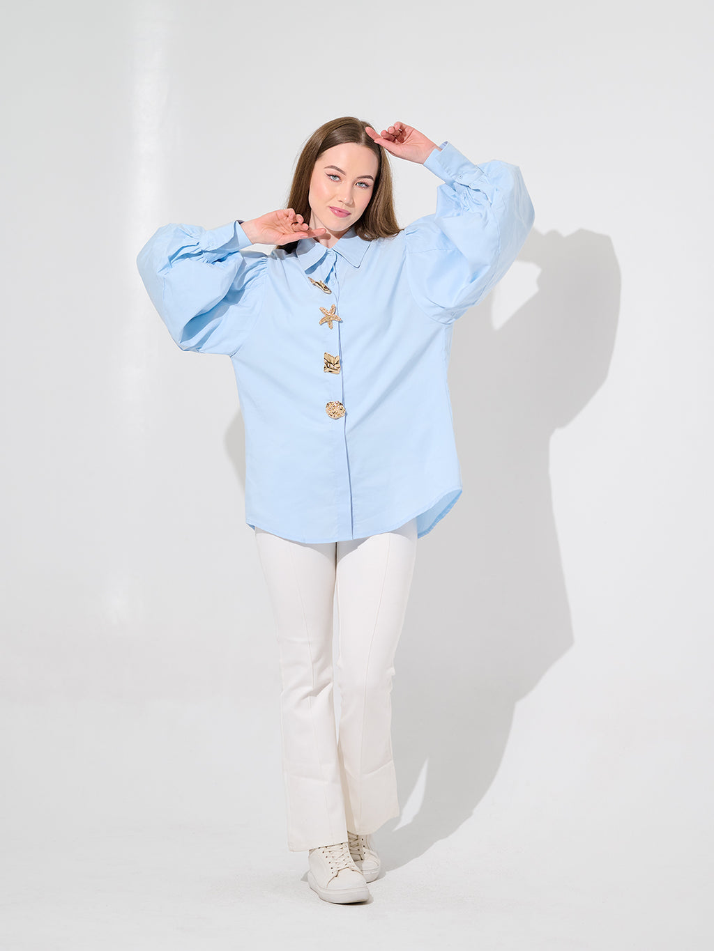Blue Shell Puff Blouse