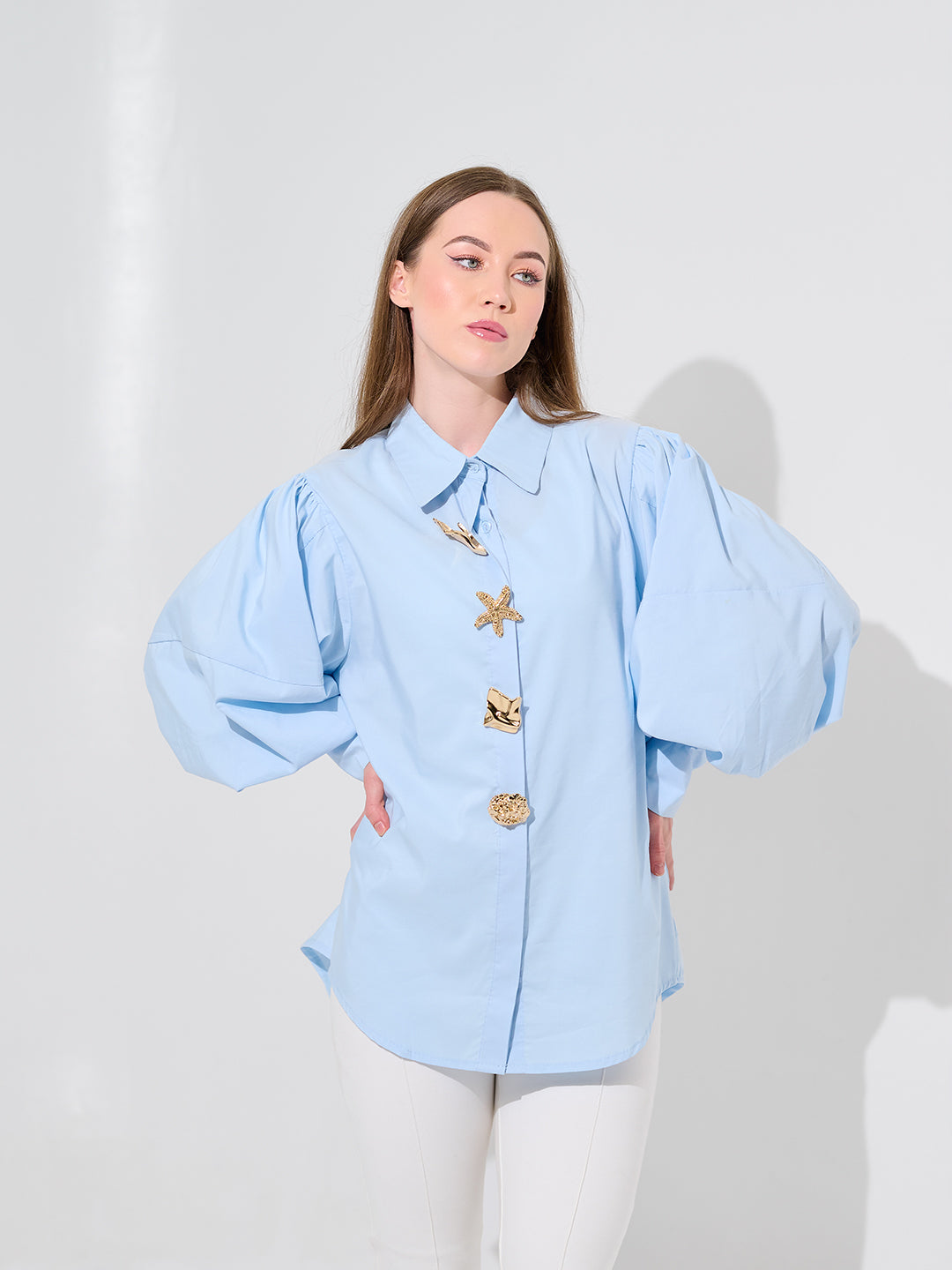 Blue Shell Puff Blouse