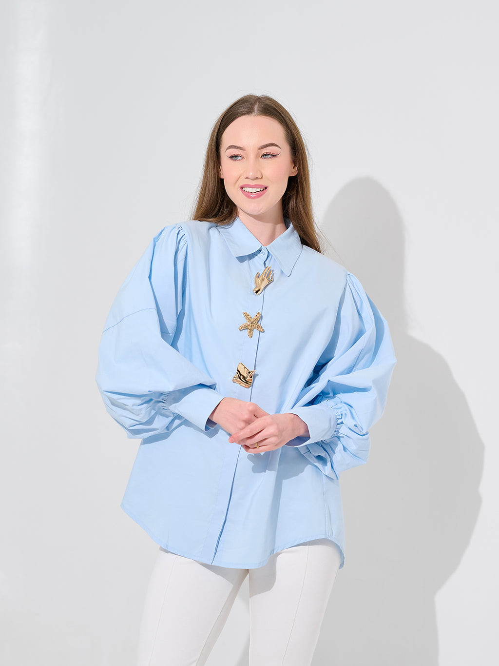 Blue Shell Puff Blouse
