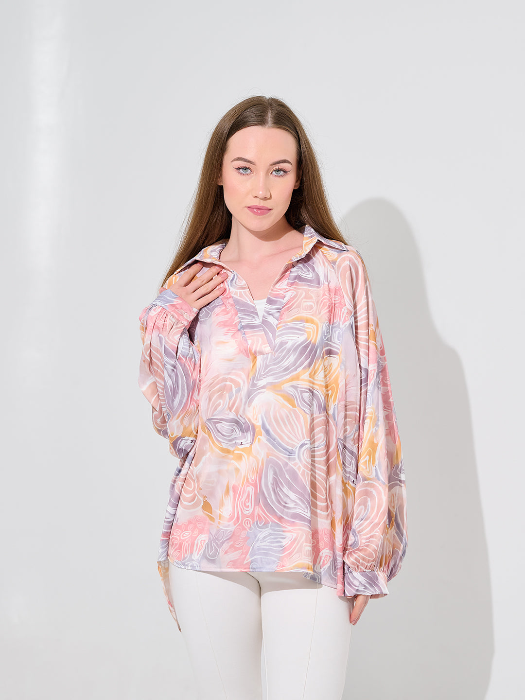Bloom Swirl Satin Blouse
