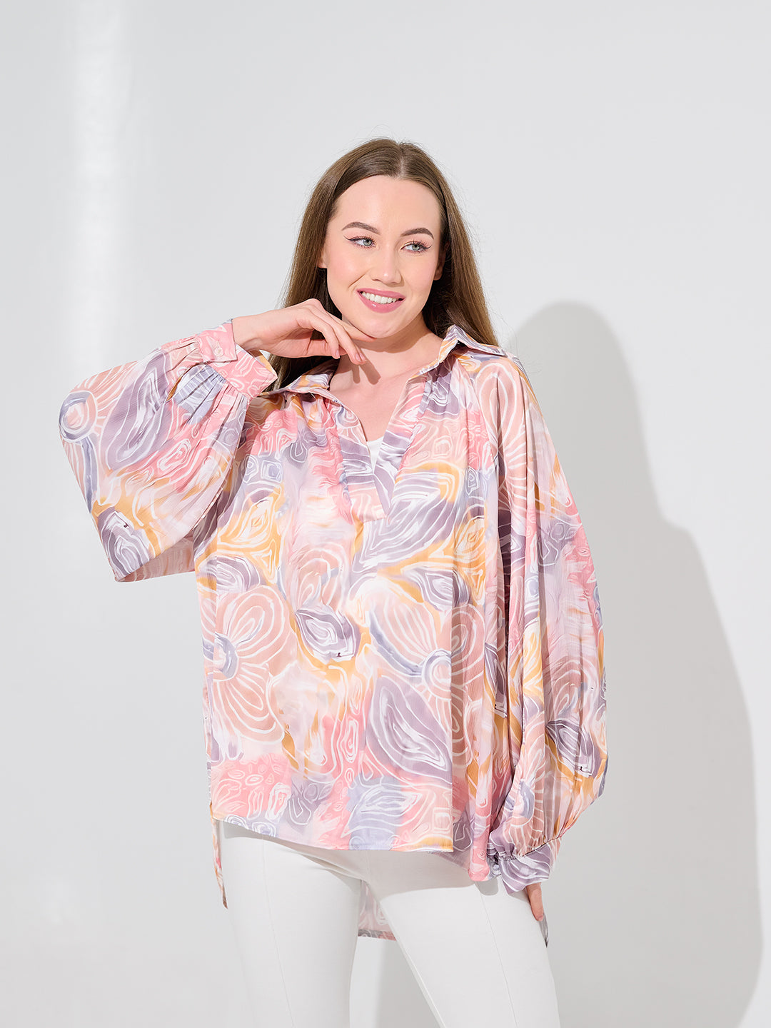 Bloom Swirl Satin Blouse
