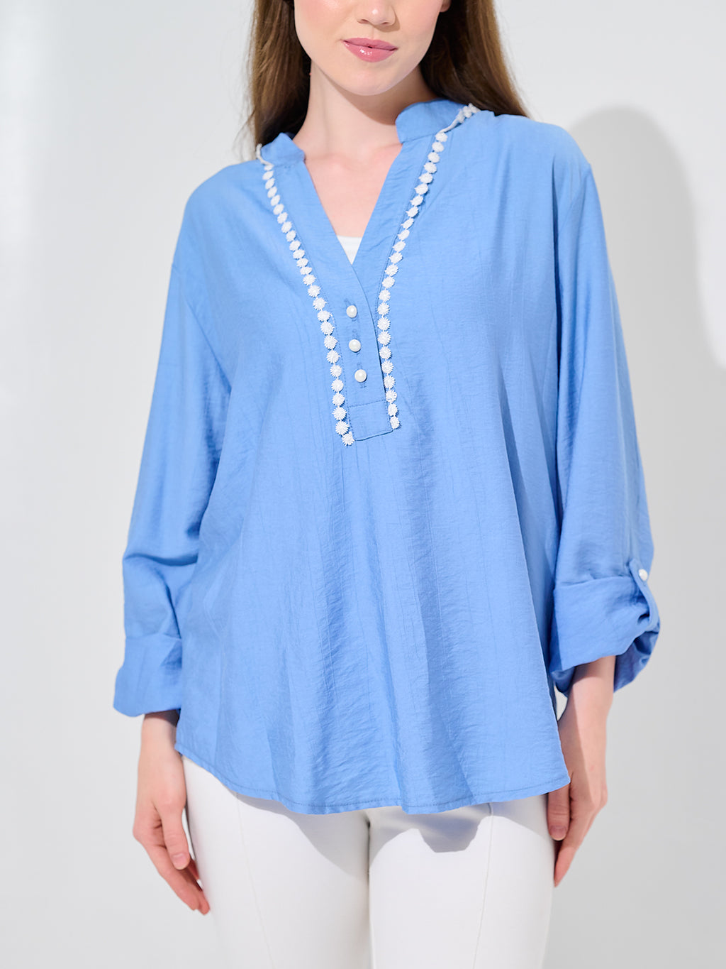 The Sky-Blue Lace-Trim Blouse