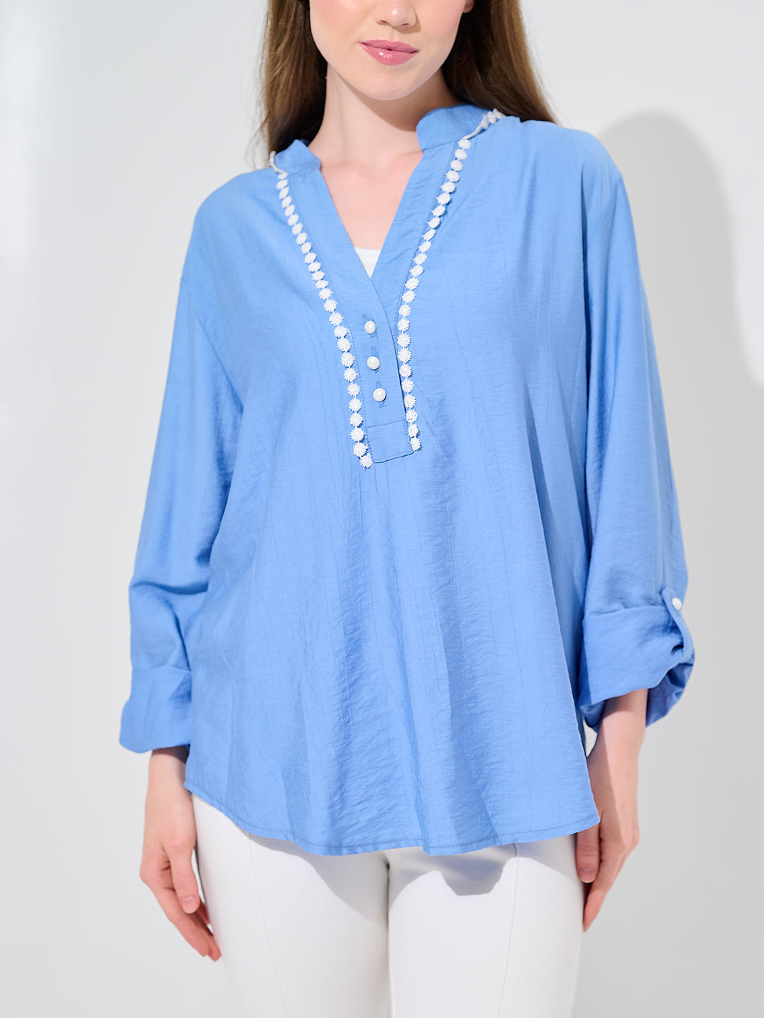 The Sky-Blue Lace-Trim Blouse