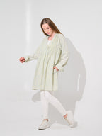 Sage Floral Print Pintuck Longline Shirt