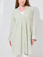 Sage Floral Print Pintuck Longline Shirt