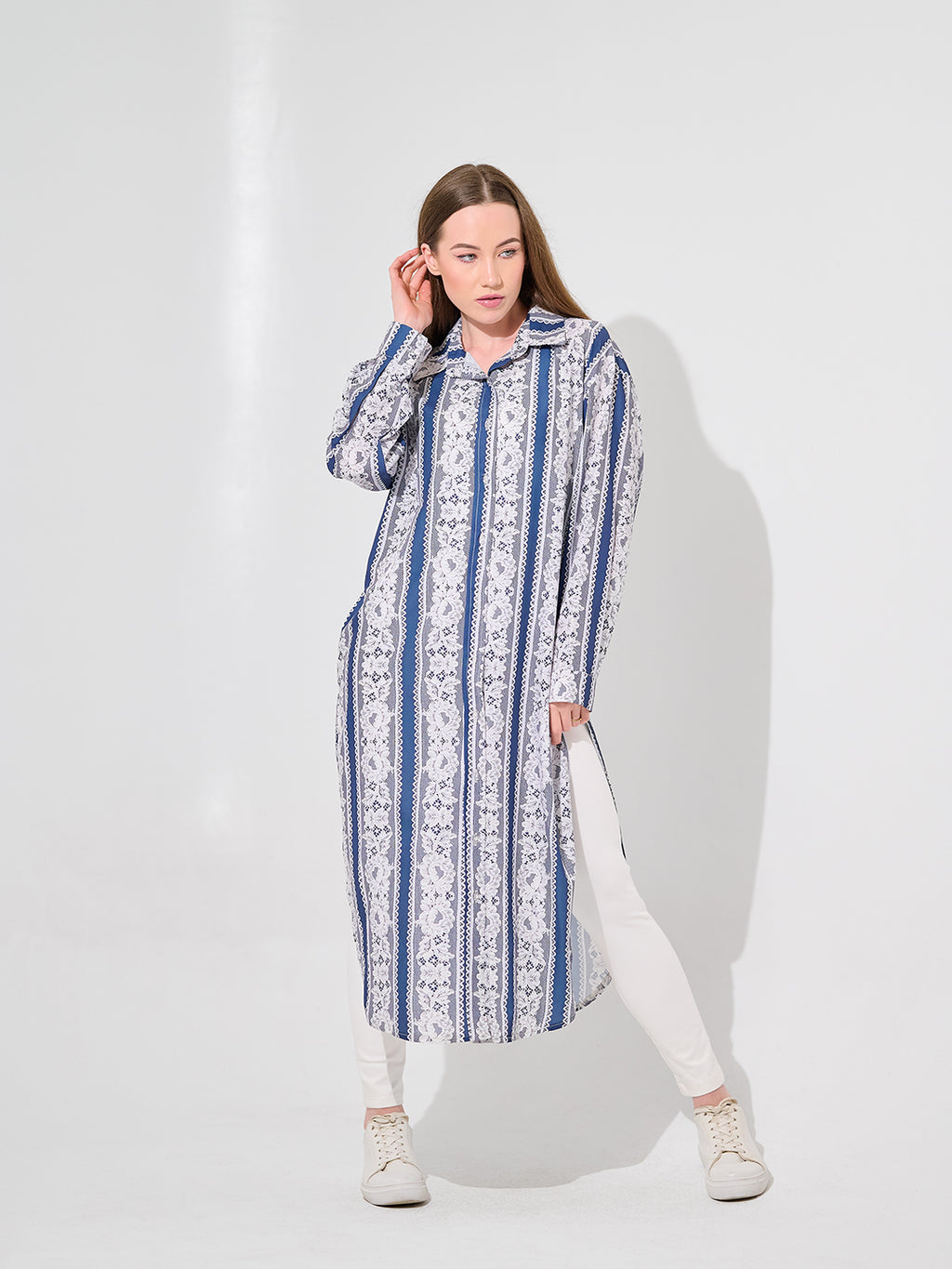 Blue Floral Stripe Maxi Chemise