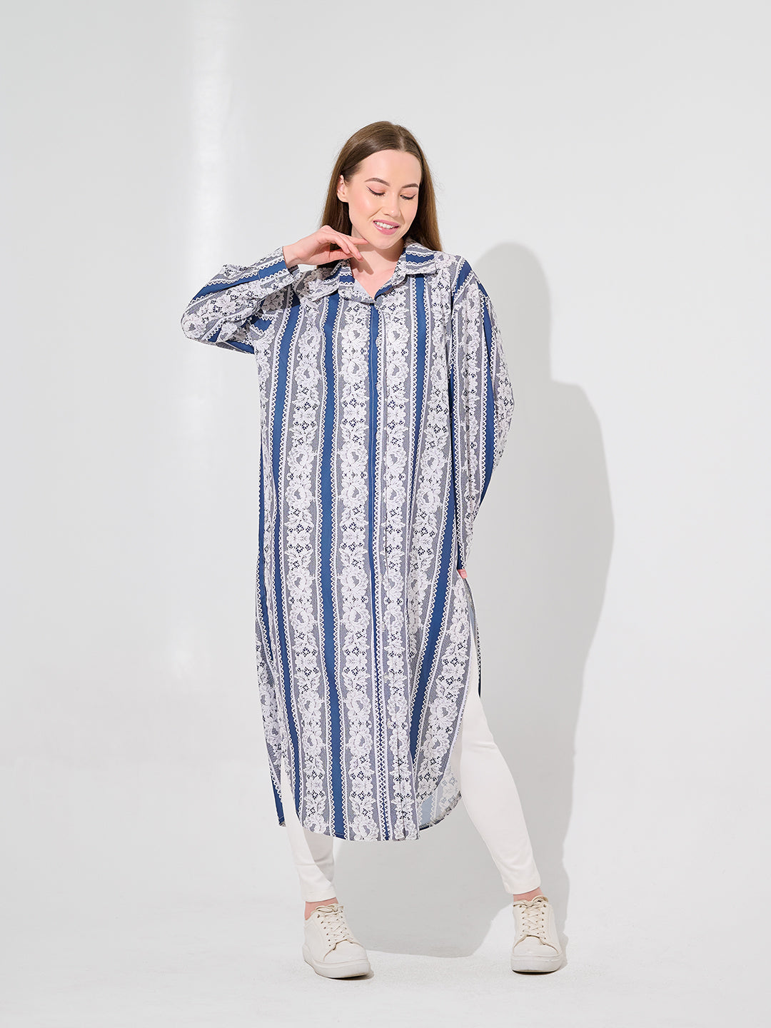 Blue Floral Stripe Maxi Chemise