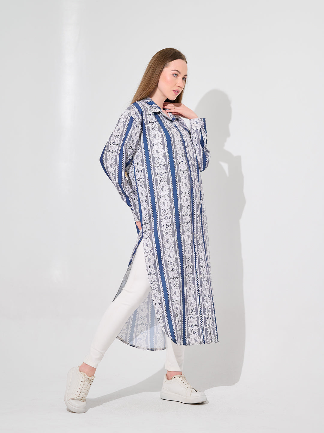 Blue Floral Stripe Maxi Chemise