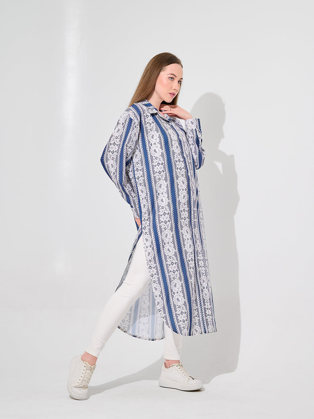 Blue Floral Stripe Maxi Chemise