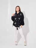 Black Butterfly Embroidered Oversized Shirt