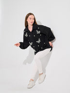 Black Butterfly Embroidered Oversized Shirt