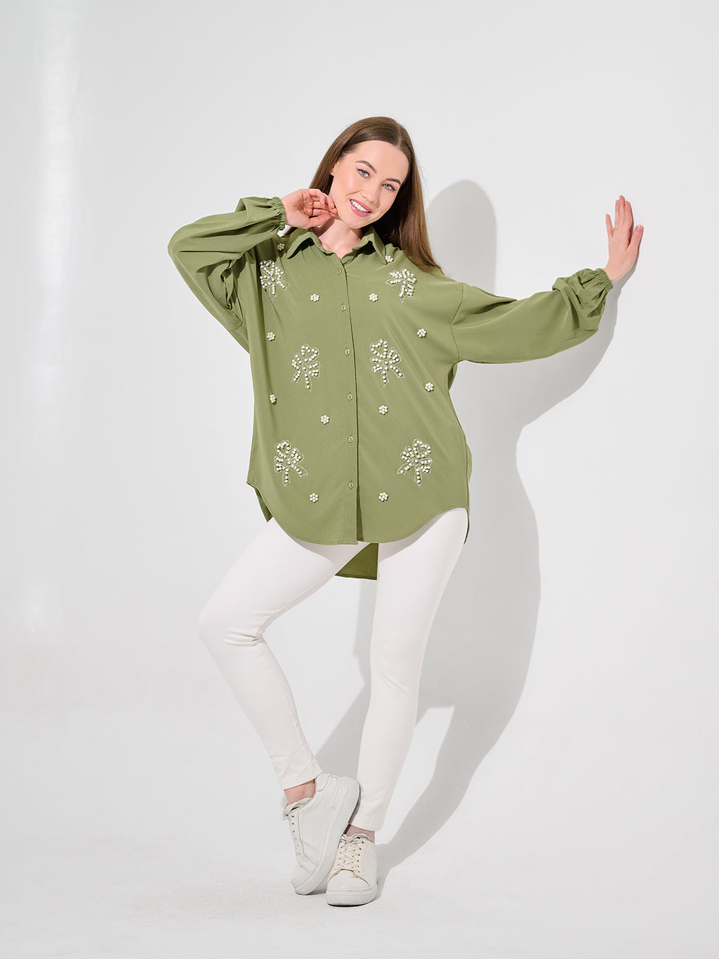 Olive Pearl  Oversized Shirt