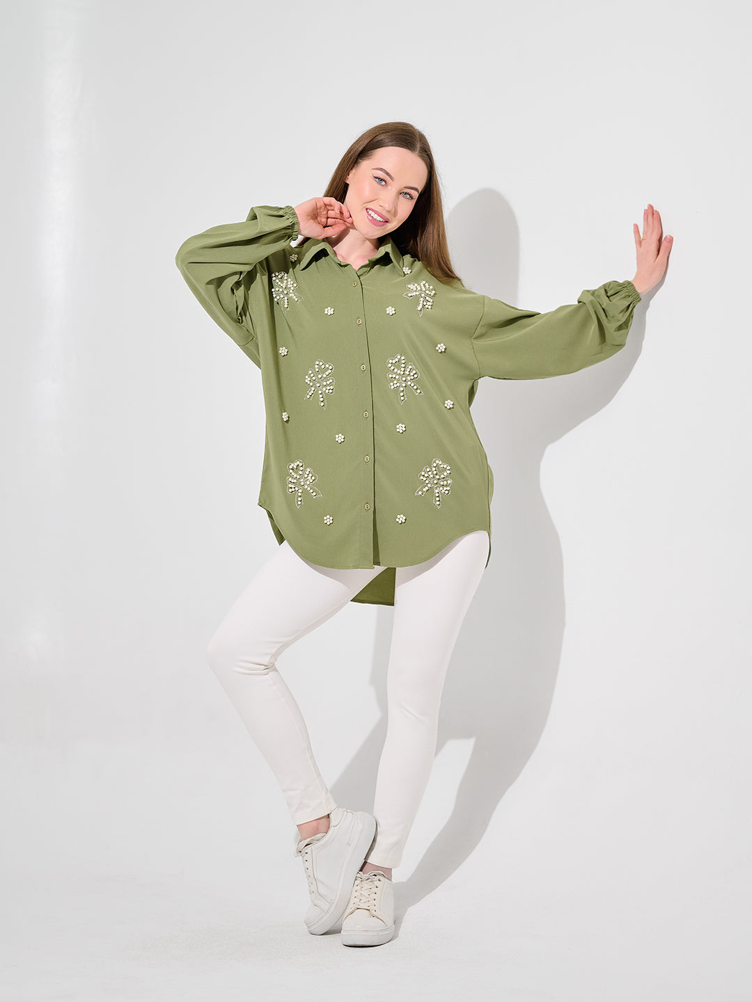 Olive Pearl  Oversized Shirt