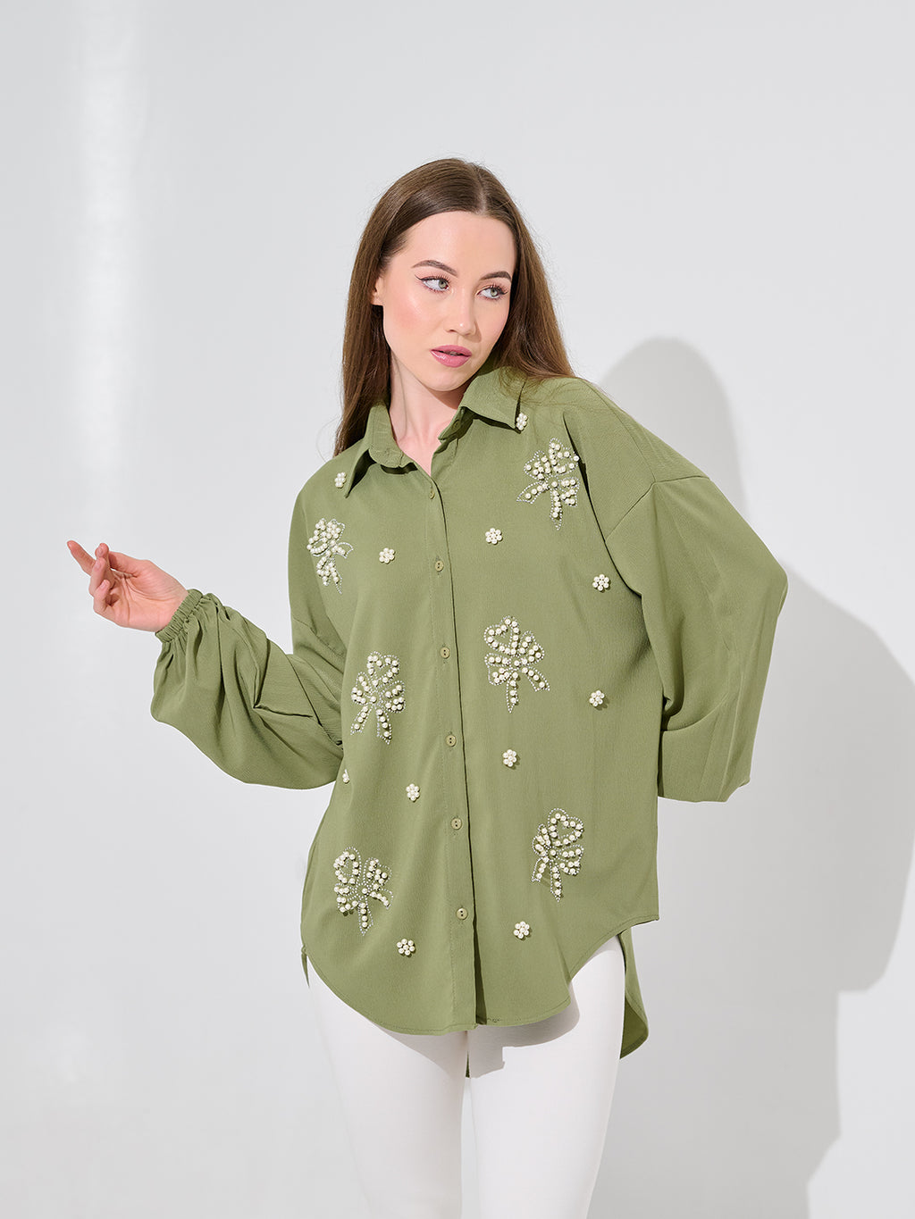 Olive Pearl  Oversized Shirt