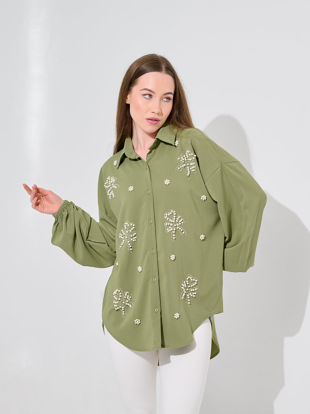 Olive Pearl  Oversized Shirt