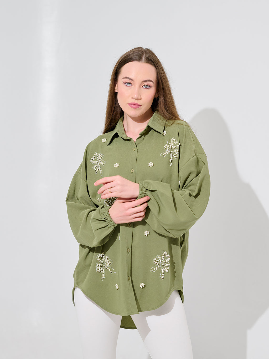 Olive Pearl  Oversized Shirt