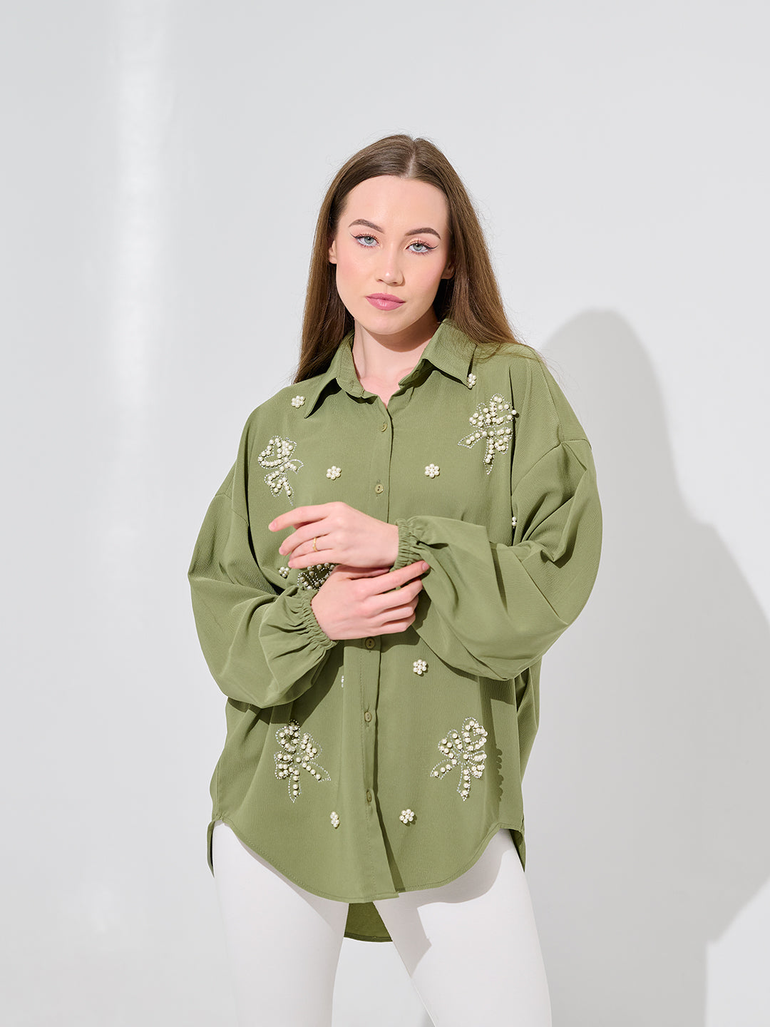 Olive Pearl  Oversized Shirt
