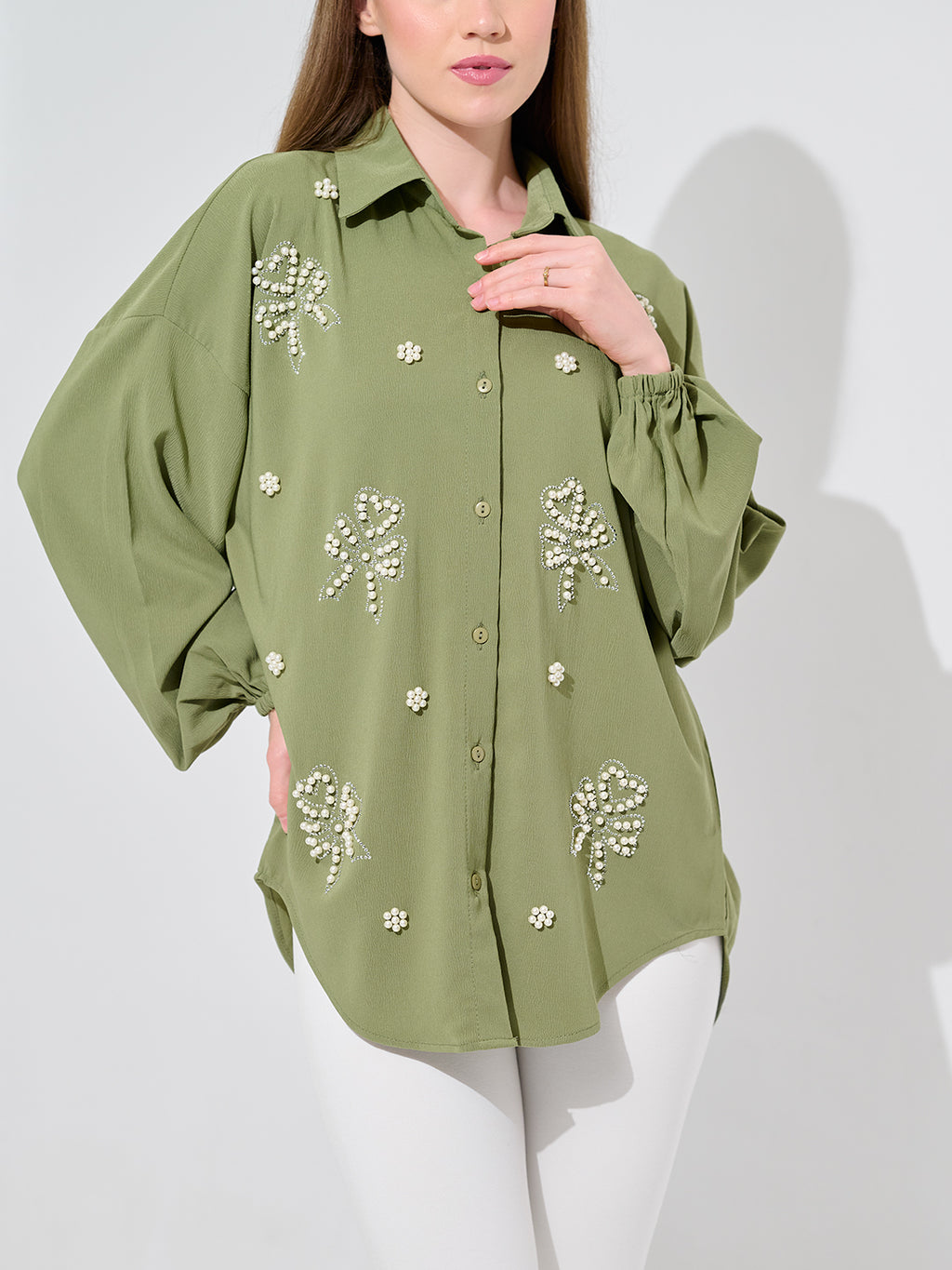 Olive Pearl  Oversized Shirt