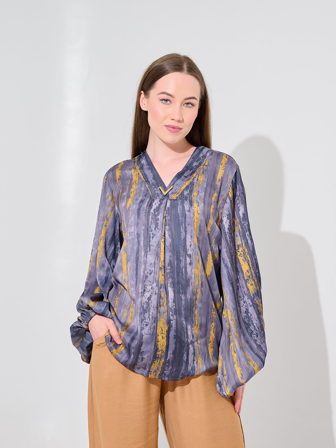 Indigo Stroke Satin Blouse