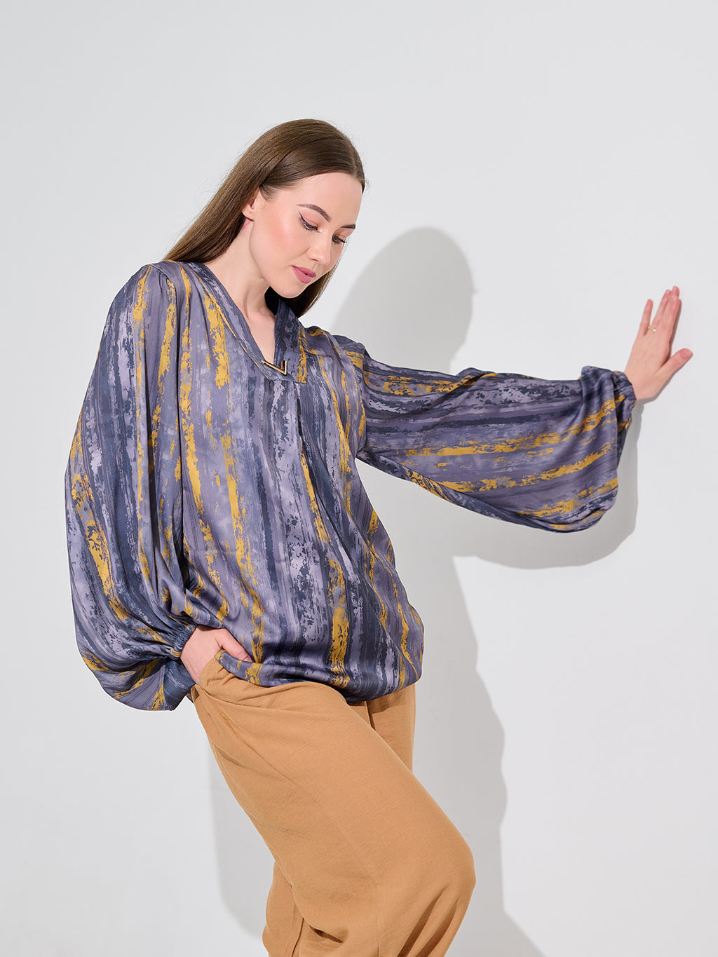 Indigo Stroke Satin Blouse