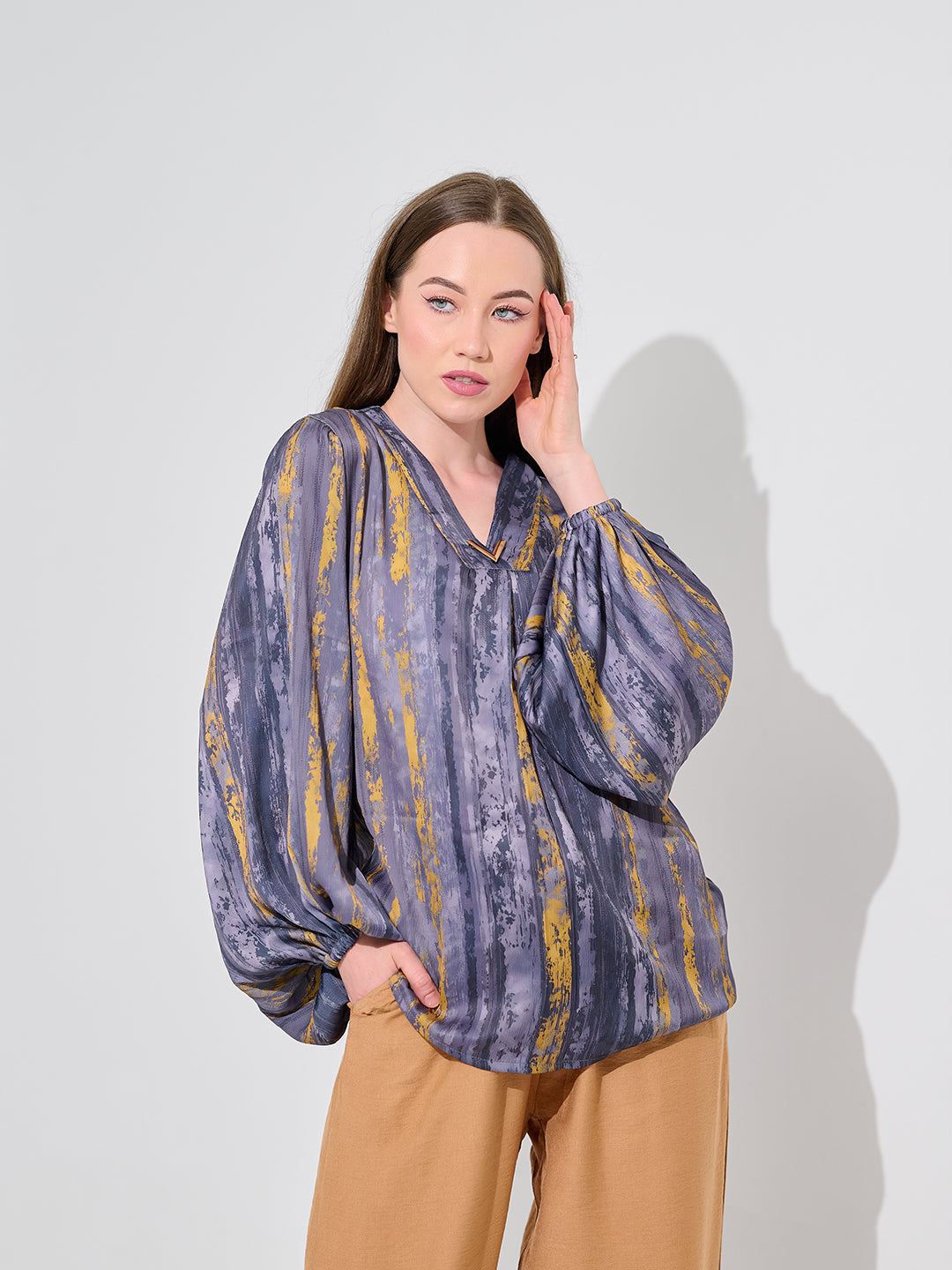 Indigo Stroke Satin Blouse