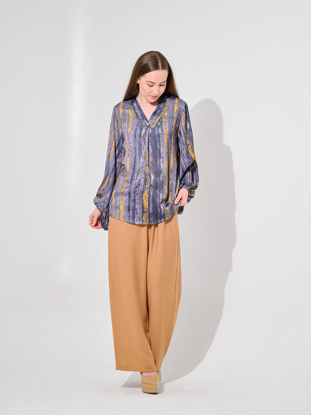 Indigo Stroke Satin Blouse