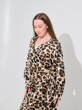 Camel Leopard Satin Wrap Dress