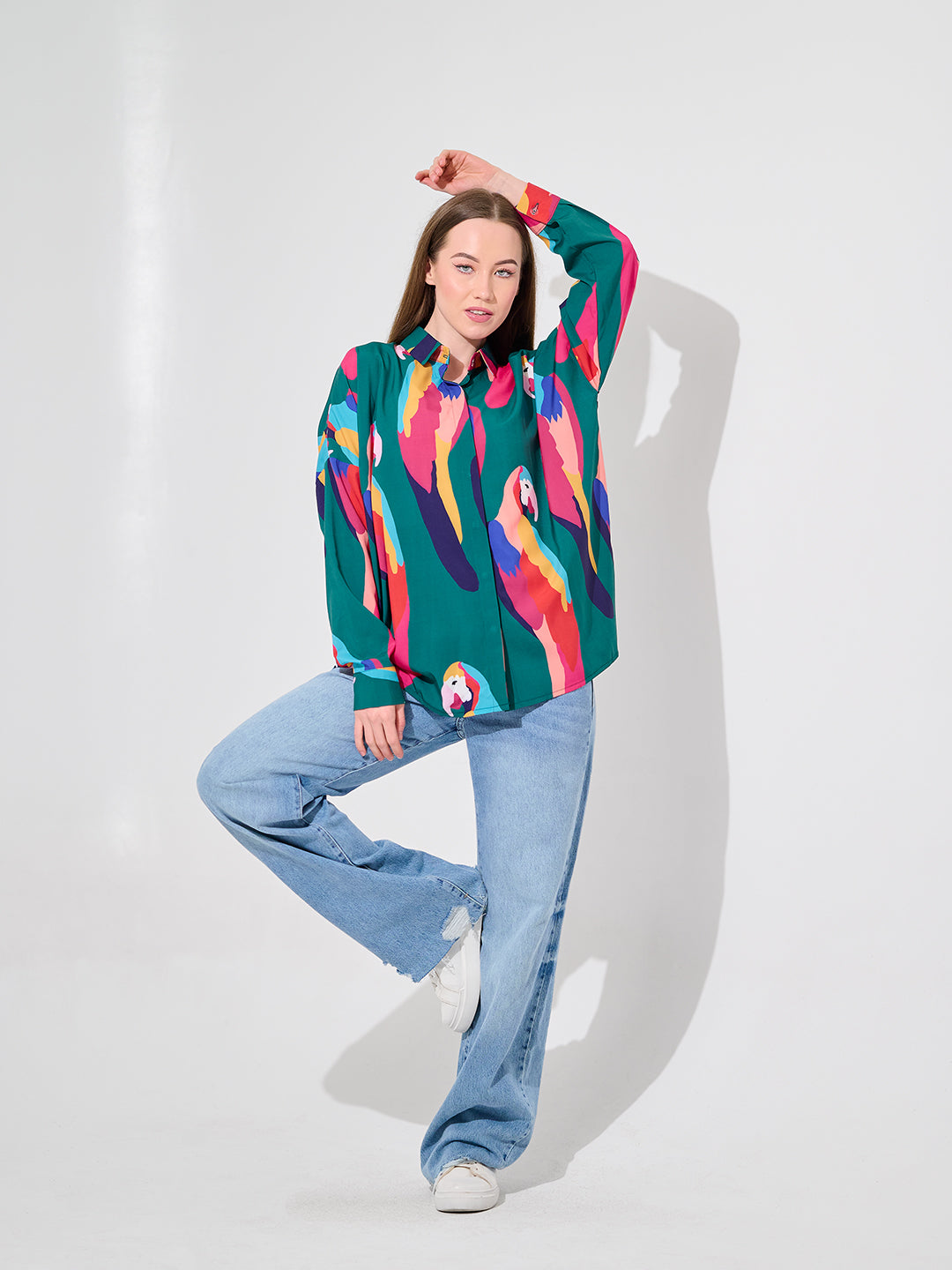Merald Parrot Print Oversized Shirt